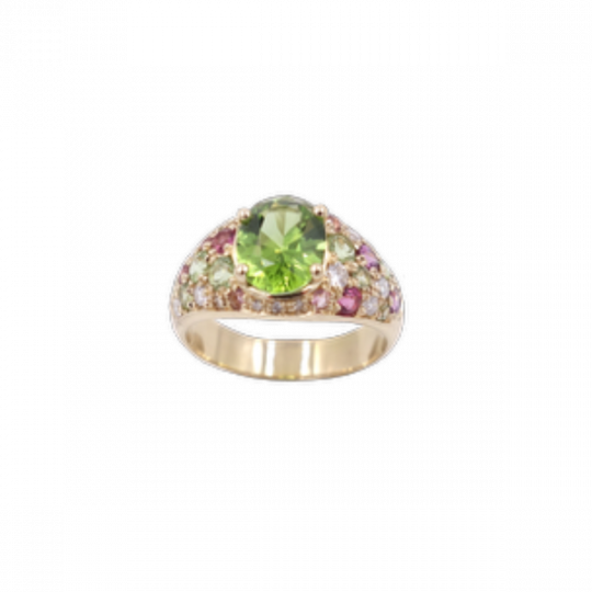 Bague Péridots, Diamants et Tourmalines Or jaune