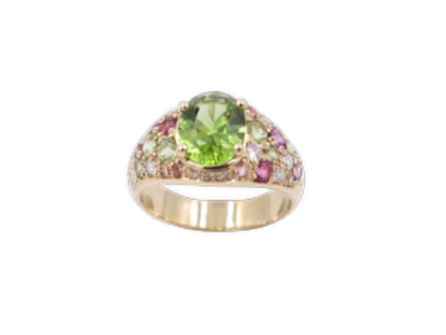 Bague Péridots, Diamants et Tourmalines Or jaune